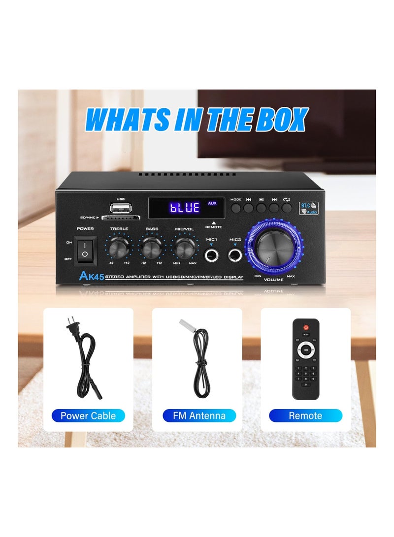 Stereo Audio Amplifier, 2 Channel Wireless Bluetooth Receiver Home Theater Amplifier Remote Control System Home Amplifiers Bluetooth Audio Receiver Home Theater System for FM Radio, USB, SD Card - Image 5